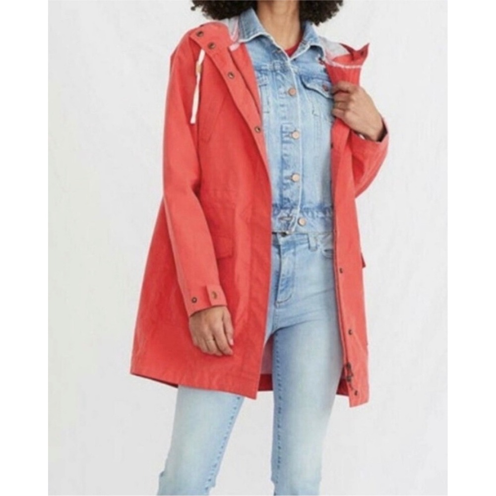 Marine Layer Womens Millie Poppy Red Anorak Hooded Raincoat XL Water Resistant